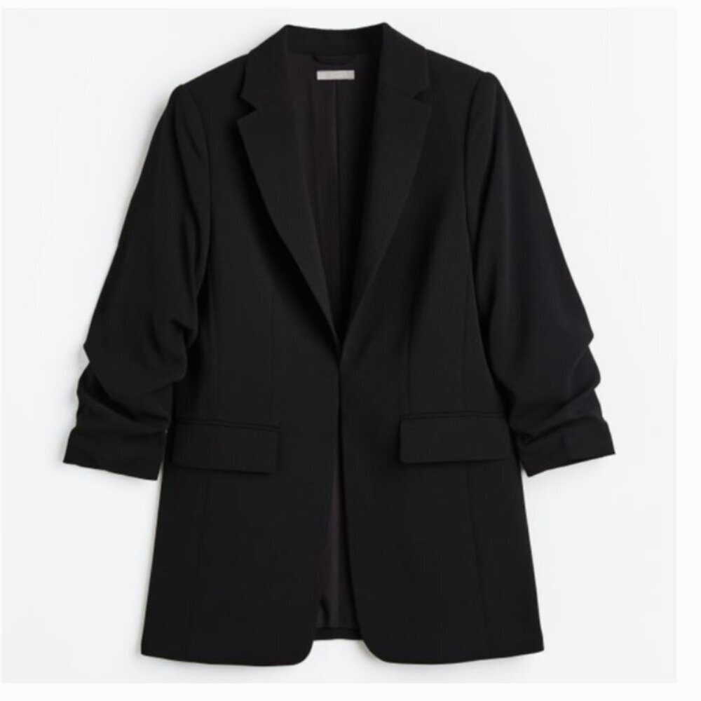 H&M Gathered-Sleeve Jacket Blazer - Black